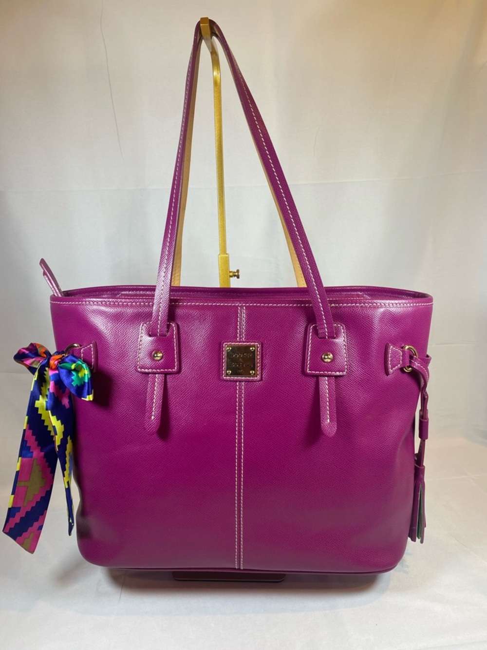 Dooney & Bourke Fuchsia Leather Tote with Scarf Accent